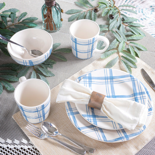 Pier 1 Country Blue Plaid Set of 4 Dinner Plates