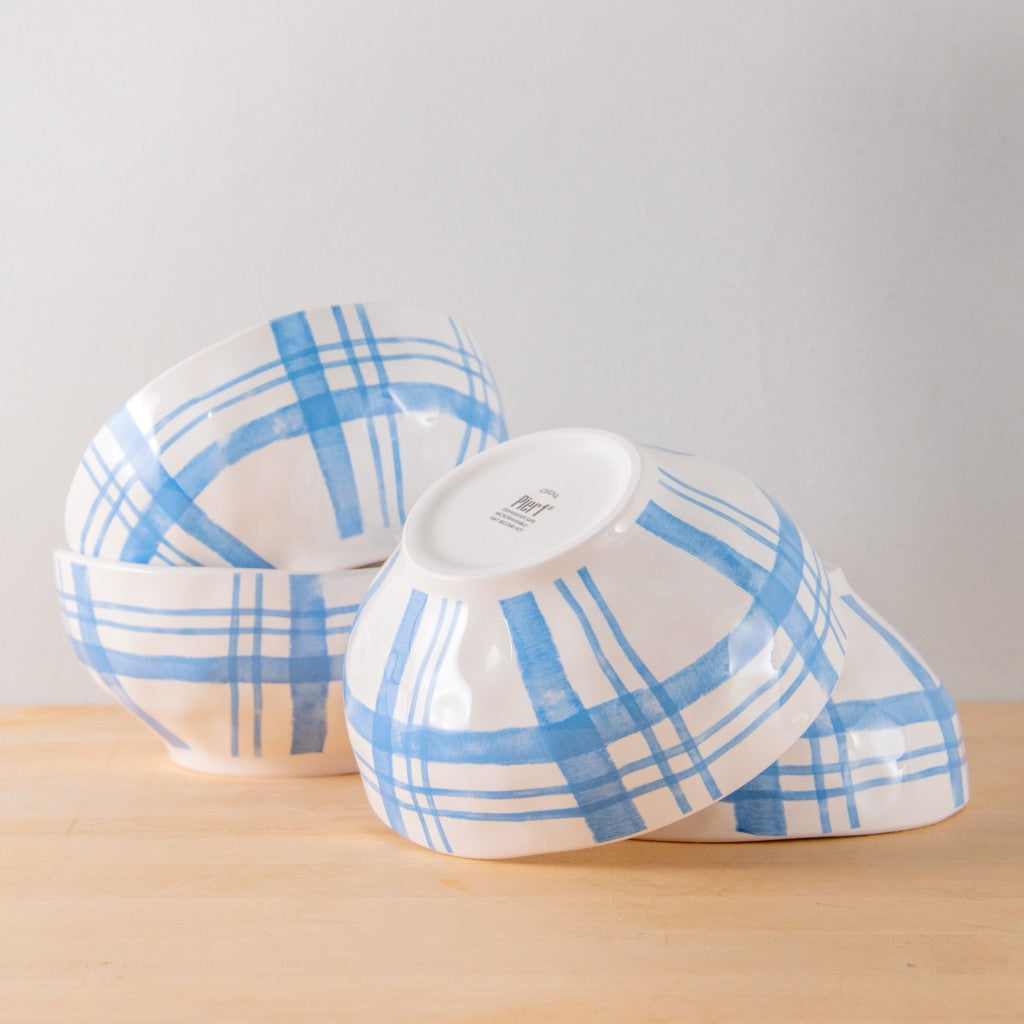 Pier 1 Country Blue Plaid Set of 4 Rice Bowls